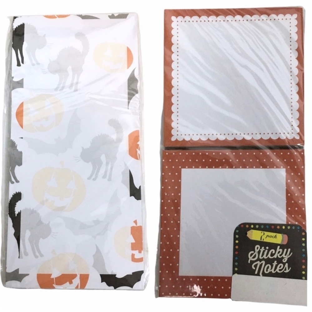 Halloween Stationery Kit Dots Black Cats Pumpkins Bats List Pad Sticky Notes